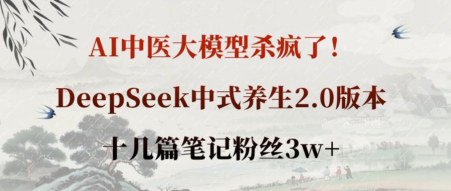 AI中医大模型杀疯了！DeepSeek中式养生2.0版本，十几篇笔记粉丝3w+祝创空间-网创项目资源站-副业项目-创业项目-搞钱项目祝创空间