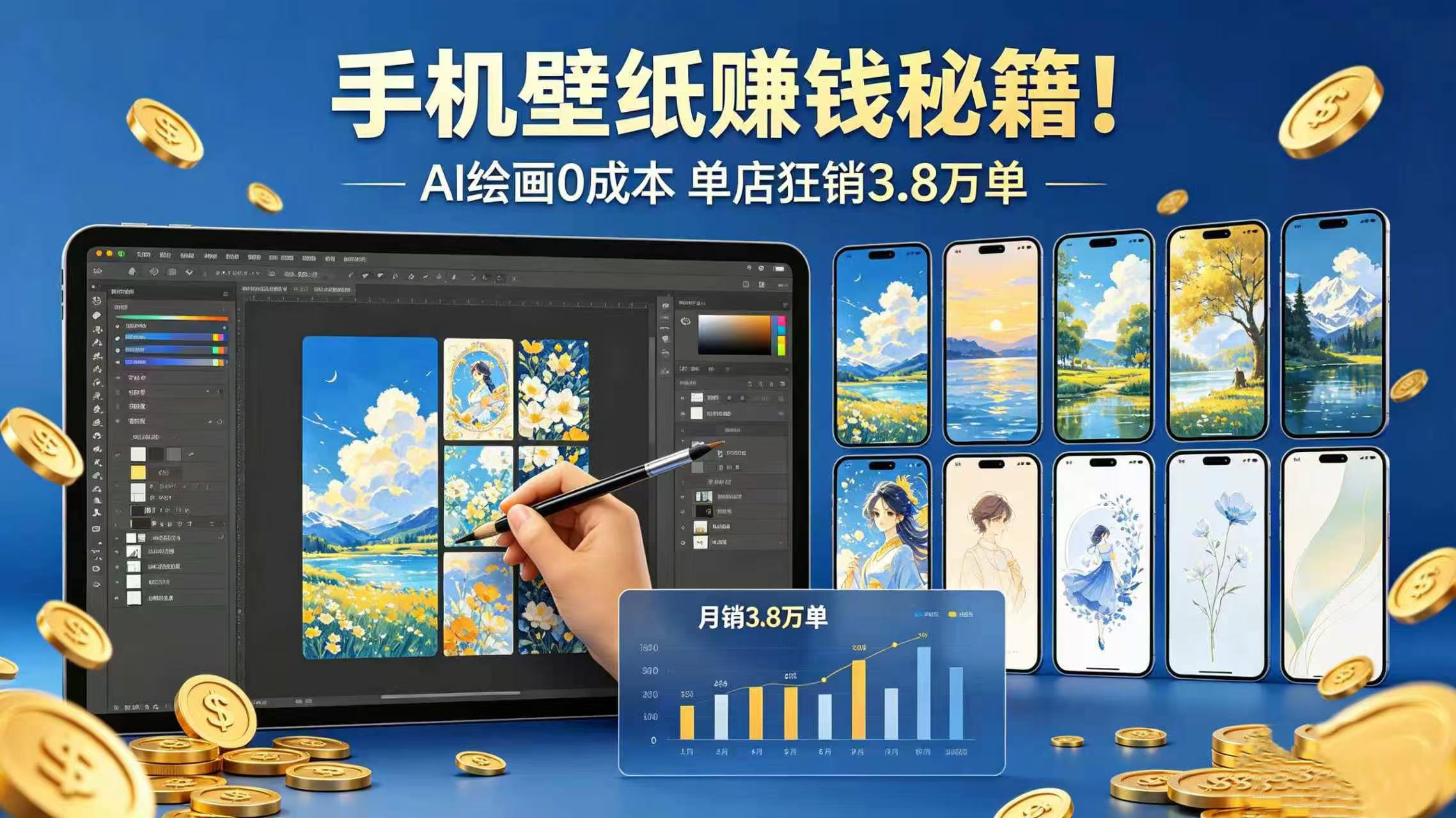 手机壁纸赚钱秘籍!AI 绘画 0 成本 单店狂销 3.8 万单祝创空间-网创项目资源站-副业项目-创业项目-搞钱项目祝创空间