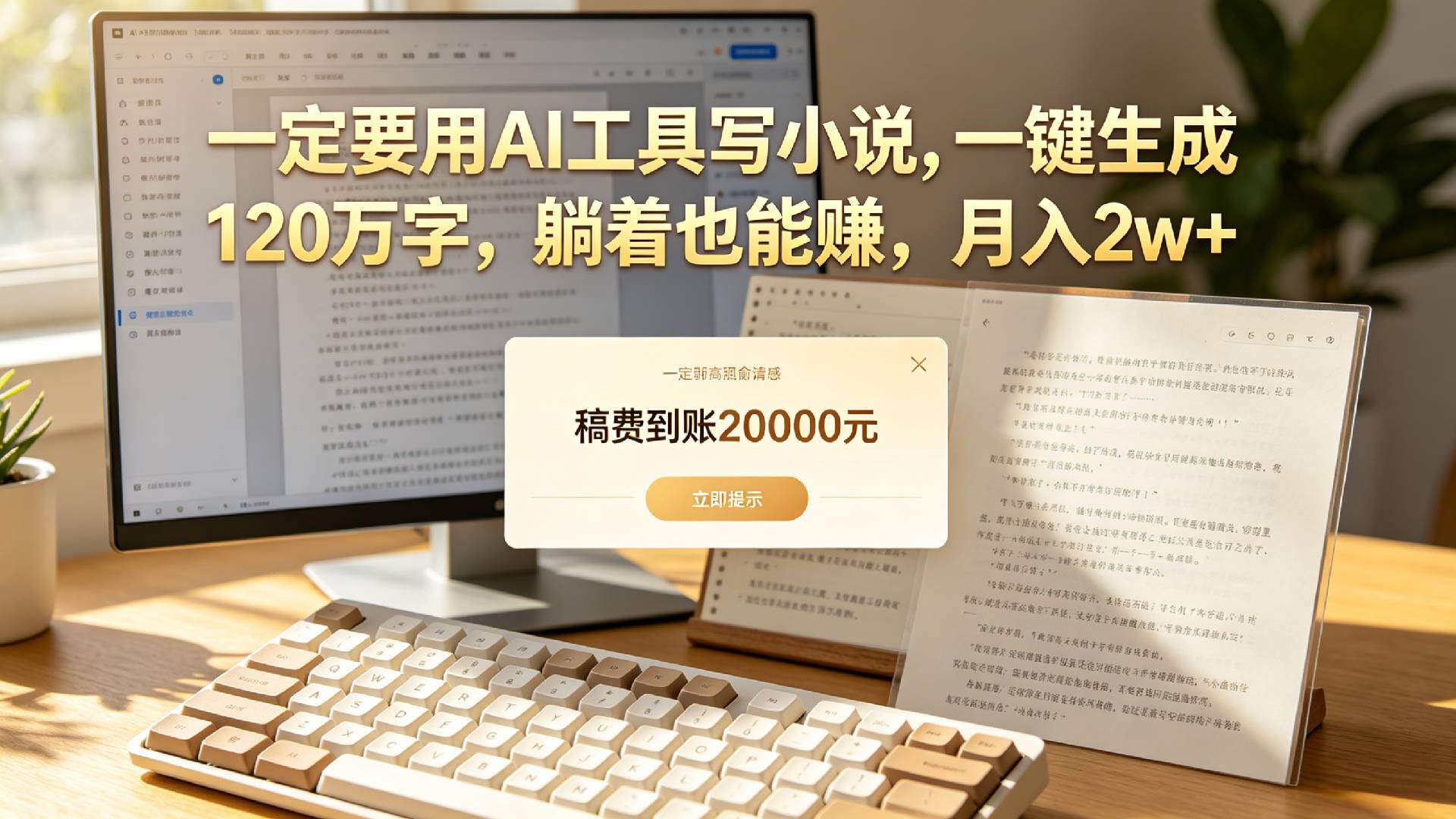 【听劝】一定要用AI工具写小说,一键生成120万字,躺着也能赚,月入2w+祝创空间-网创项目资源站-副业项目-创业项目-搞钱项目祝创空间