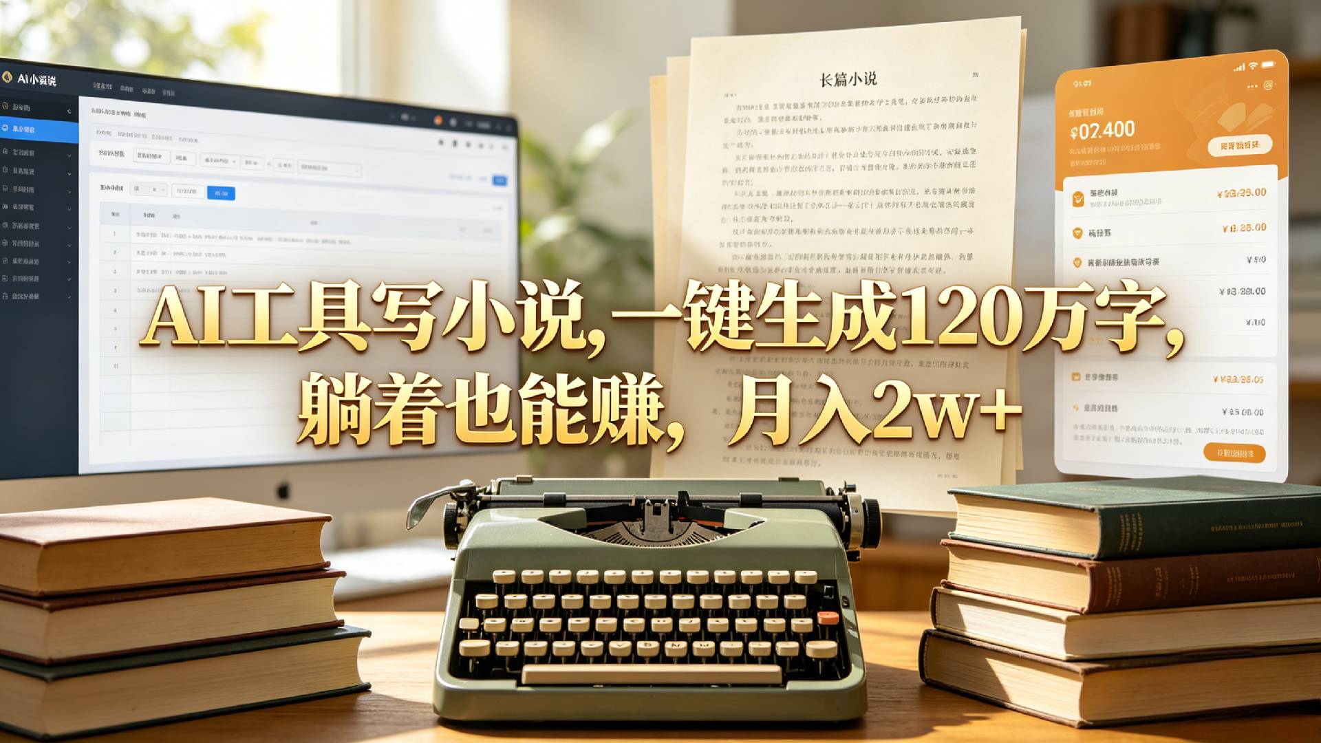 AI工具写小说,一键生成120万字,躺着也能赚,月入2w+!祝创空间-网创项目资源站-副业项目-创业项目-搞钱项目祝创空间