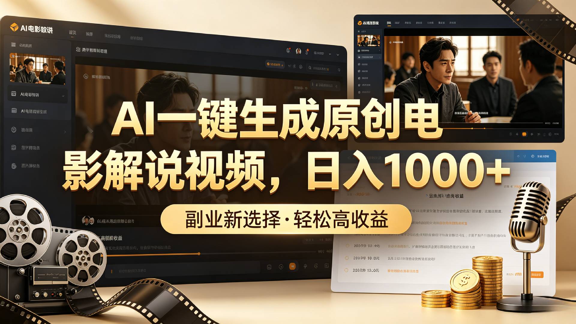 AI一键生成原创电影解说视频,日入1000+!祝创空间-网创项目资源站-副业项目-创业项目-搞钱项目祝创空间