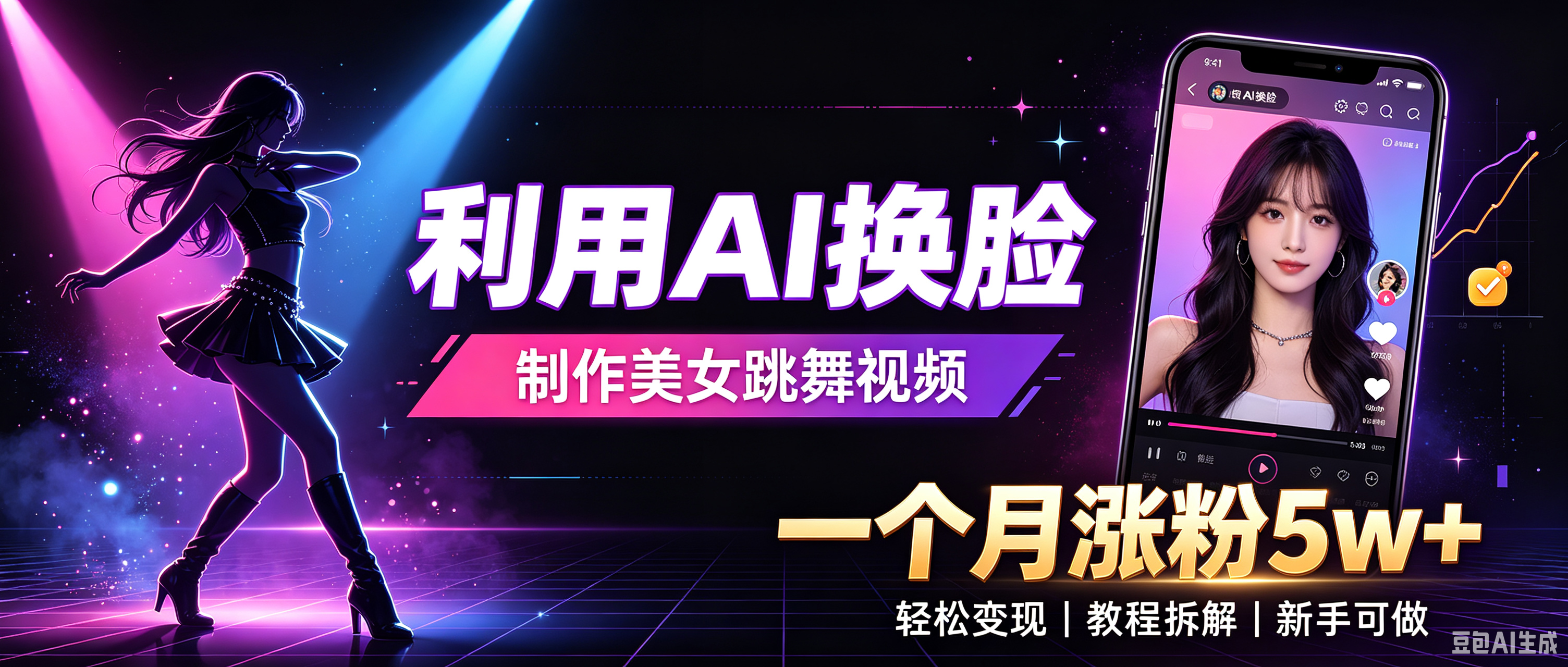 利用AI换脸，制作美女跳舞视频，轻松变现，一个月涨粉5w+