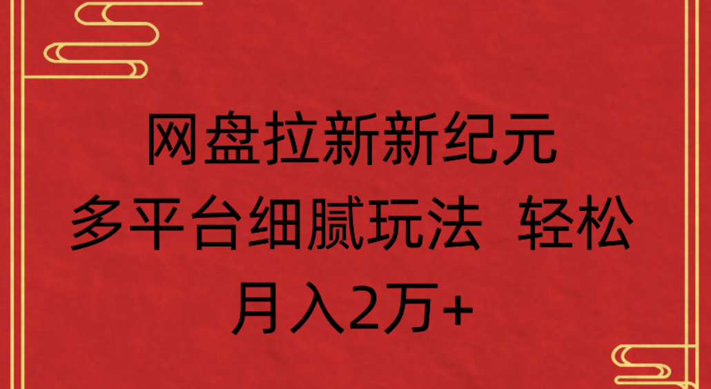 网盘拉新，新纪元多平台，细腻玩法，轻松月入2万+