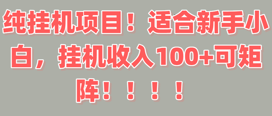 纯挂机项目！适合新手小白，挂机收入100＋可矩阵！！！