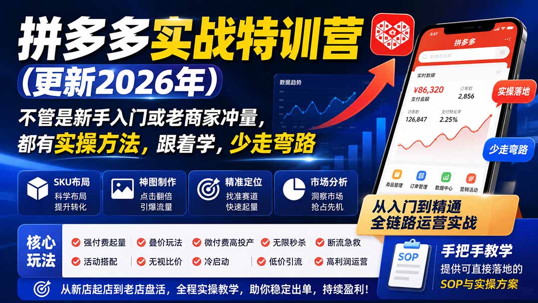 (21243期)拼多多实战特训营(更新1029):不管是新手入门或老商家冲量,都有实操方法,跟着学,少走弯路