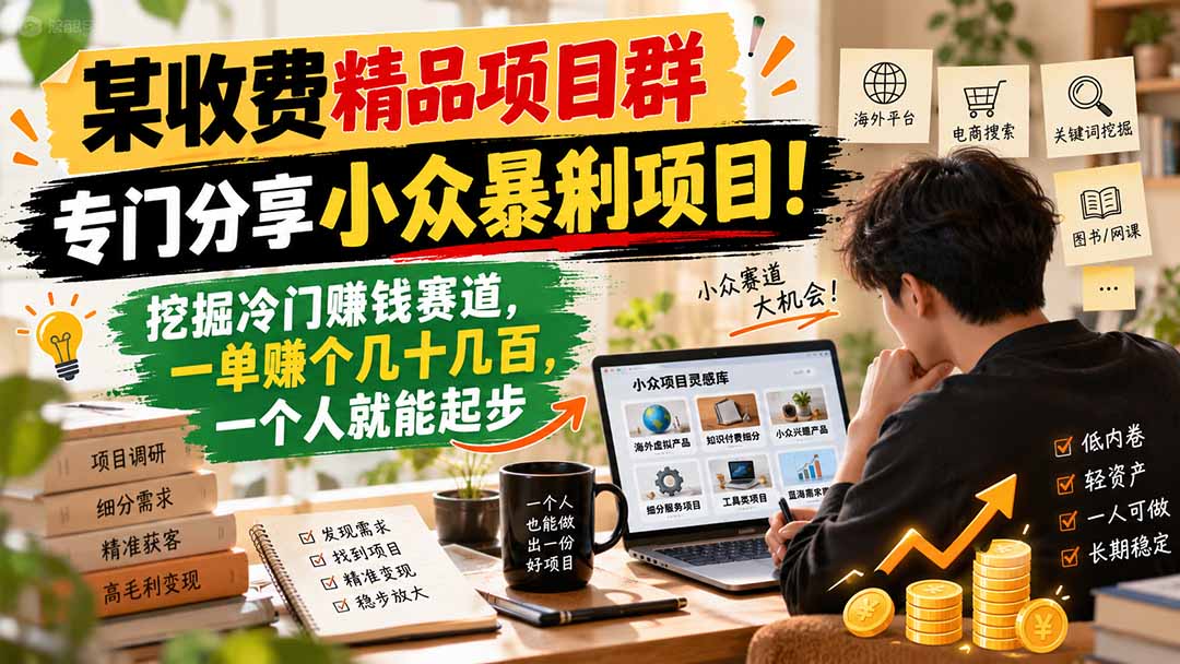 （21255期）某收费精品项目群-更新1030，专门分享小众暴俐项目！挖掘冷门赚钱赛道，一单赚个几十几百，一个人就能起步