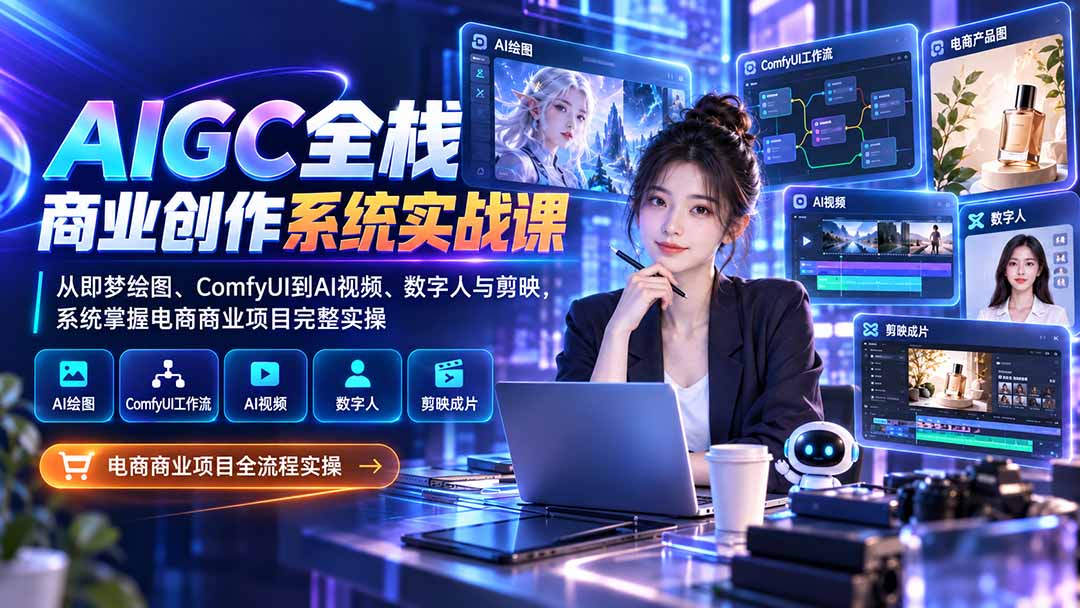 (21017期)AIGC全栈商业创作系统实战课-更新1017:从即梦绘图、ComfyUI到AI视频、数字人与剪映,系统掌握电商商业项目完整实操
