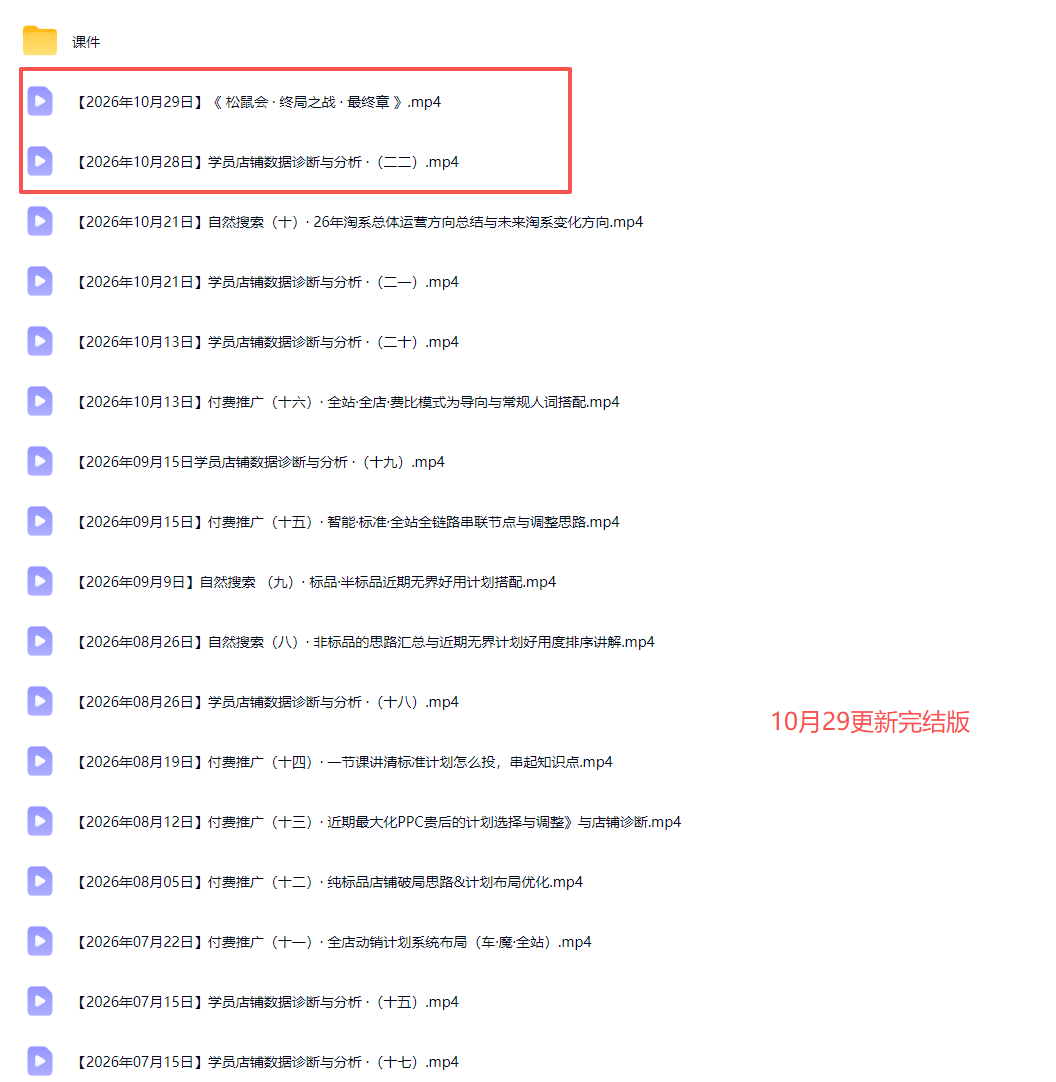 （21245期）2026淘宝电商终局之战VIP课-更新1029：自然搜索+直通车+无界+精准人群，系统掌握测款动销与全店推广布局方法