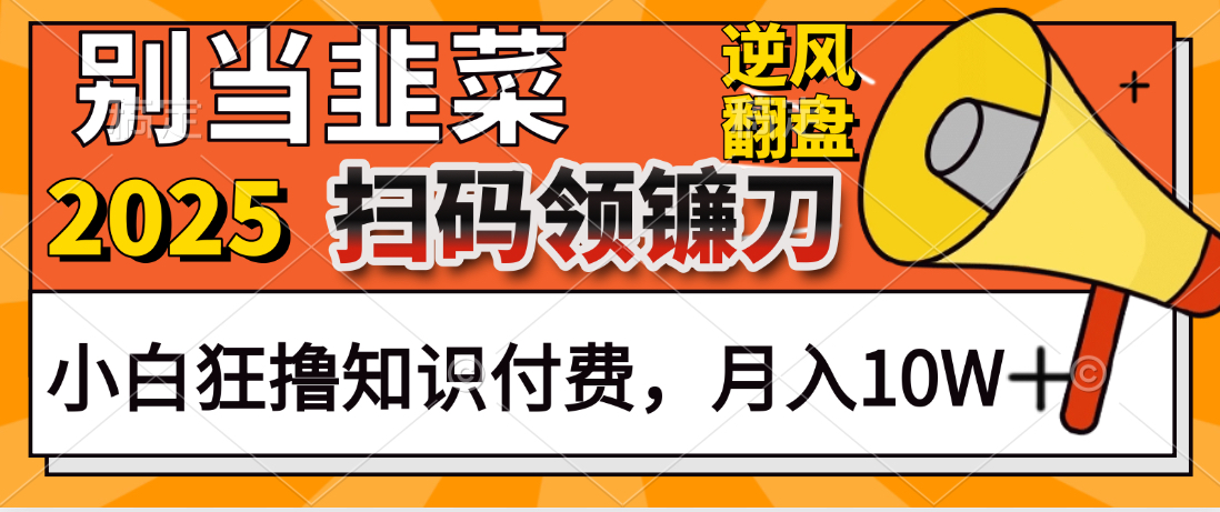2025别当韭菜！扫码领镰刀！小白狂撸知识付费月入10W+