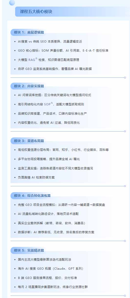 （21191期）别再只做传统SEO了！《2026AI+GEO实战训练营》教你布局AI大模型搜索、提升品牌推荐率与精准获客转化