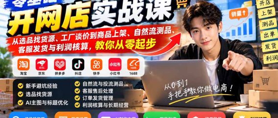 (21219期)零基础开网店实战课:从选品找货源、工厂谈价到商品上架、自然流测品、客服发货与利润核算,教你从零起步