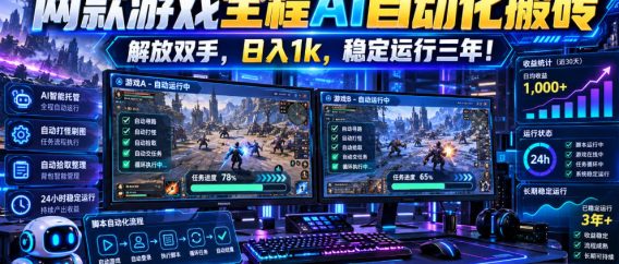 (21236期)两款游戏全程AI自动化搬砖,解放双手,日入1k,稳定运行三年!