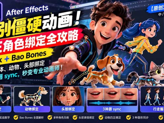 （21218期）【无水印】告别僵硬动画！AE 角色绑定全攻略：Duik+Bao Bones玩转人体/动物/头部绑定+3种唇sync，秒变专业动画师