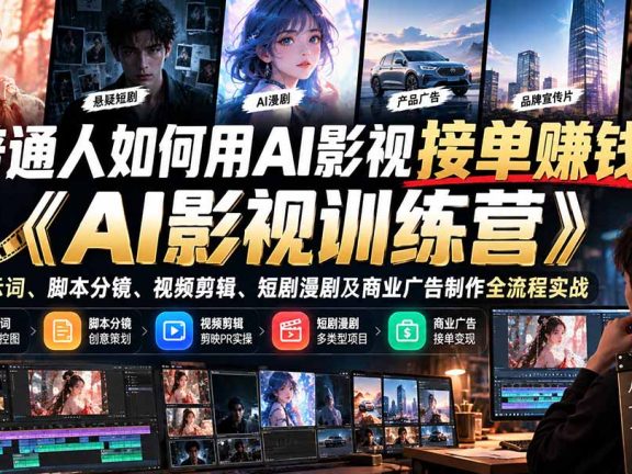 （21230期）普通人如何用AI影视接单赚钱？《AI影视训练营》教你提示词、脚本分镜、视频剪辑、短剧漫剧及商业广告制作全流程实战