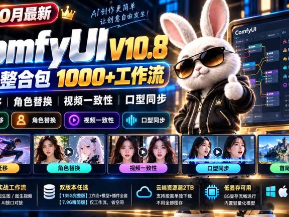 （21240期）10月最新ComfyUI V10.8中文整合包 1000+工作流 动作迁移 角色替换 视频一致性 口型同步 低显存可用