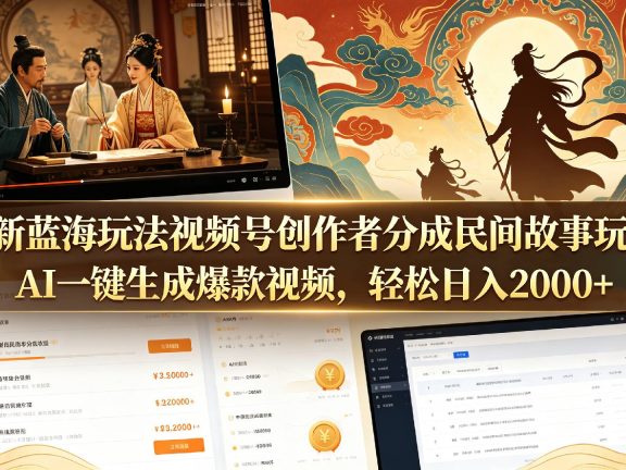 全新蓝海玩法视频号创作者分成民间故事玩法,AI一键生成爆款视频,轻松日入2000+