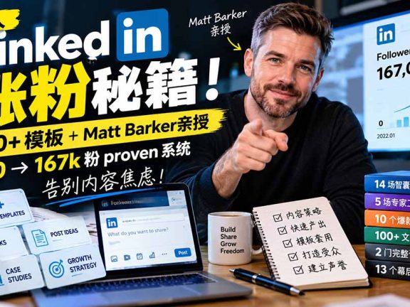 （21216期）【无水印】忙人LinkedI 涨粉秘籍！130+模板+Matt Barker亲授：0→167k粉proven系统，告别内容焦虑【原创双语字幕】