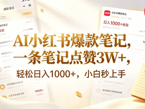 AI小红书爆款笔记,一条笔记点赞3W+,轻松日入1000+,小白秒上手