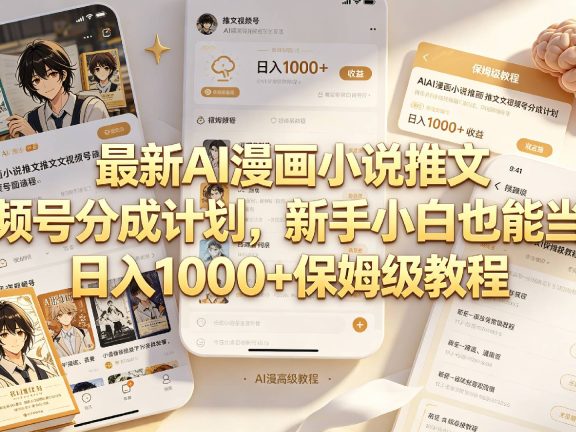 最新AI漫画小说推文视频号分成计划,新手小白也能当天日入1000+保姆级教程