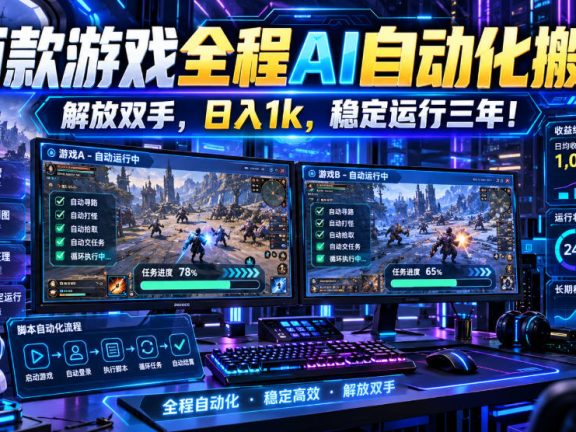 （21236期）两款游戏全程AI自动化搬砖，解放双手，日入1k，稳定运行三年！